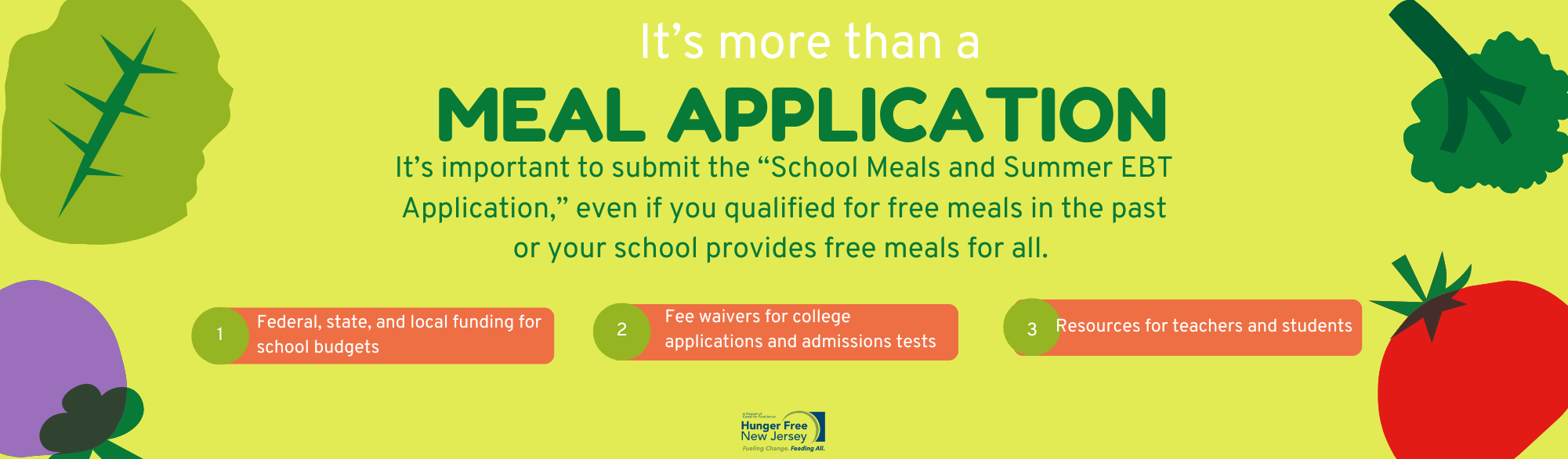 It's more than a meal applicaiton it's important to submit the "school meals and summer ebt application" even if you qualified for free meals in the past or your school provides free meals for all.